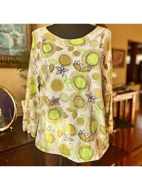 Talbots Petite Top Lime Olive Green White XL